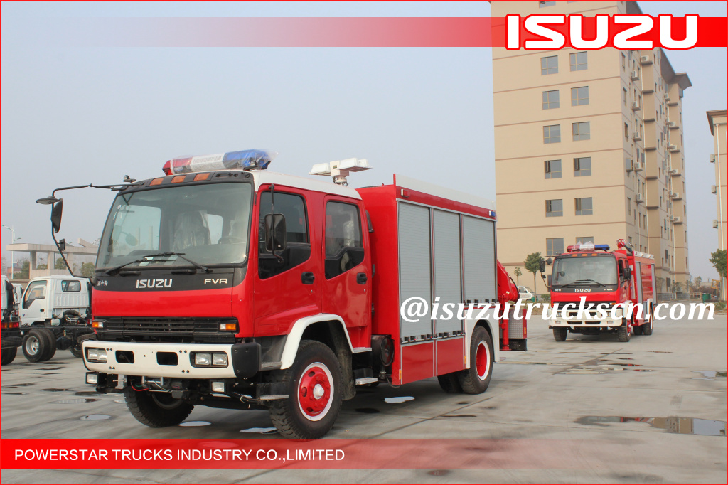 Truk Pemadam Kebakaran Kendaraan Penyelamat Darurat Isuzu Lighting 2015 dengan Truck Crane untuk LAOS