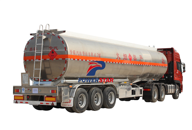 Truk Tanker Feul Aluminium Alloy merk Powerstar Semi Trailer Trailer oli 3 gardan 40 m3