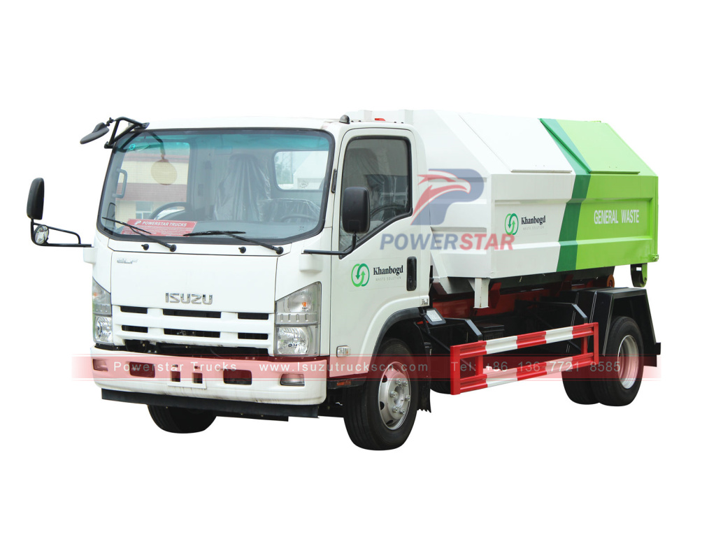  Mongolia Isuzu Arm-Roll Garbage Hooklift truck with bin