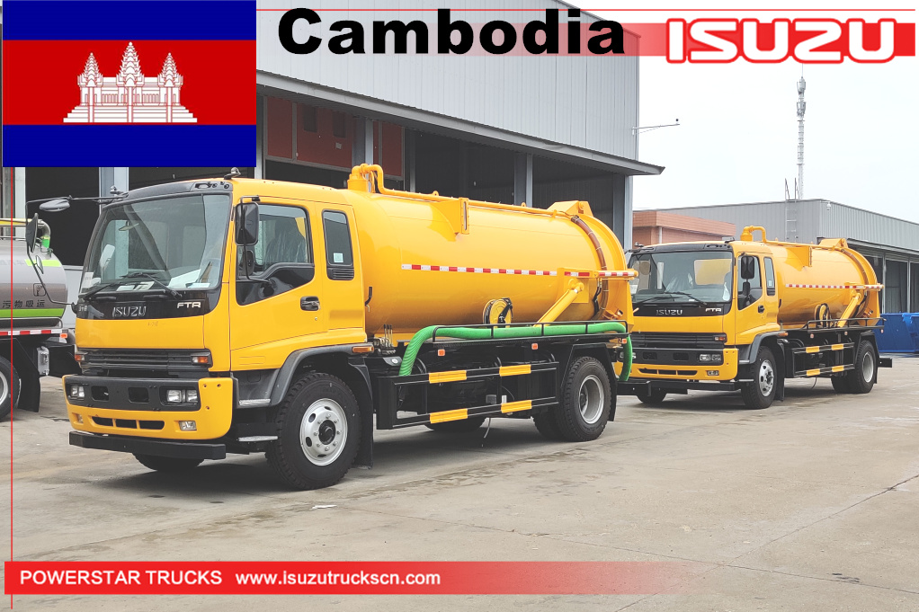 Kamboja ISUZU 10000 Liter 190HP Truk Tangki Pengisap Limbah Vakum Truk Tangki Pengisap Tinja