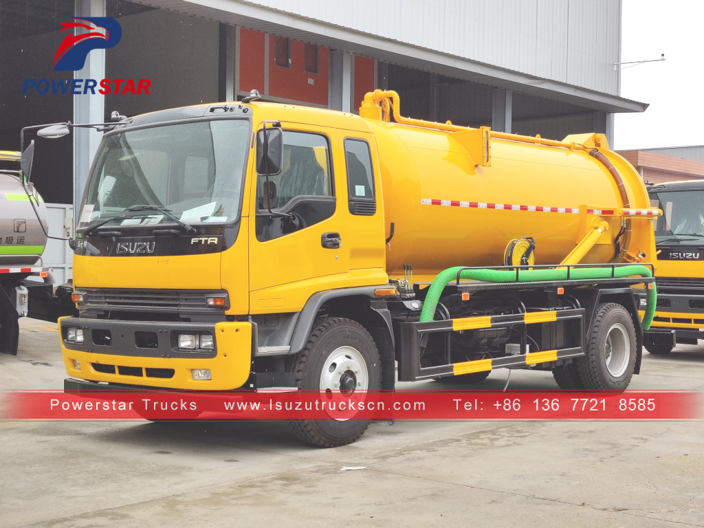 Kamboja ISUZU 10000 Liter 190HP Truk Tangki Pengisap Limbah Vakum Truk Tangki Pengisap Tinja