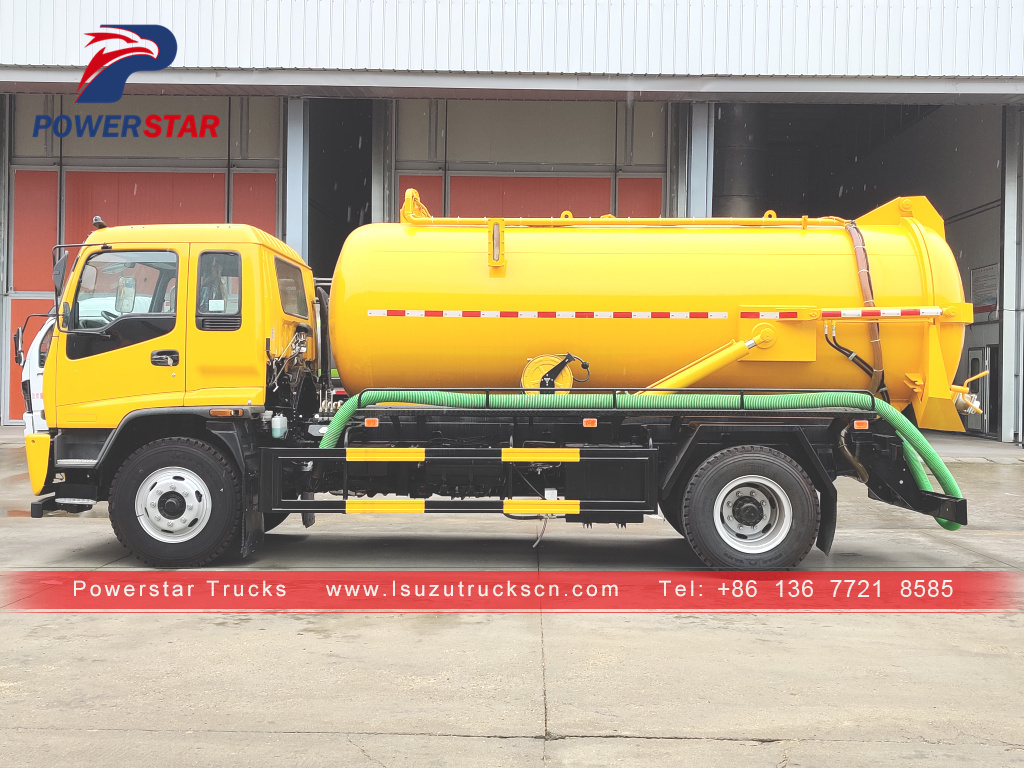 Kamboja ISUZU 10000 Liter 190HP Truk Tangki Pengisap Limbah Vakum Truk Tangki Pengisap Tinja