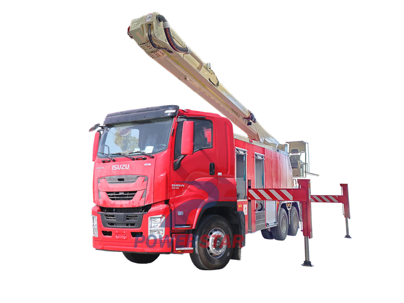 Isuzu GIGA fire truck with mounted high reach extendable turret