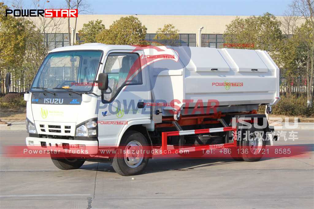 ISUZU NKR 4-6cbm truk pengangkat kait pengangkutan truk sampah yang dapat dilepas ekspor ke St Martin
    