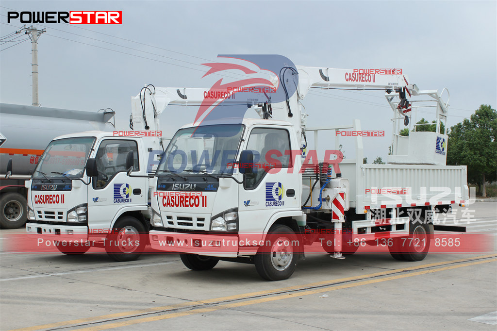 Truk ISUZU 600P NKR dengan boom crane 3,2 ton dipasang dengan bucket ekspor Kamboja
    